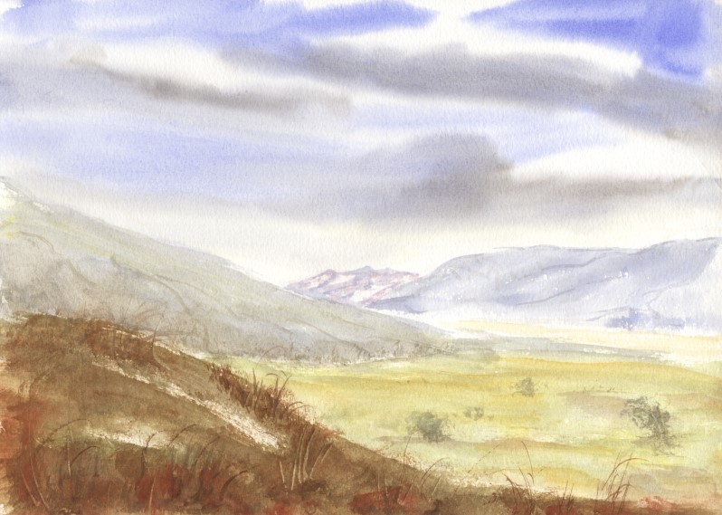 a Aabeck-Ackermann: New Zealand 1989 no. 14mountains in watercolour painting