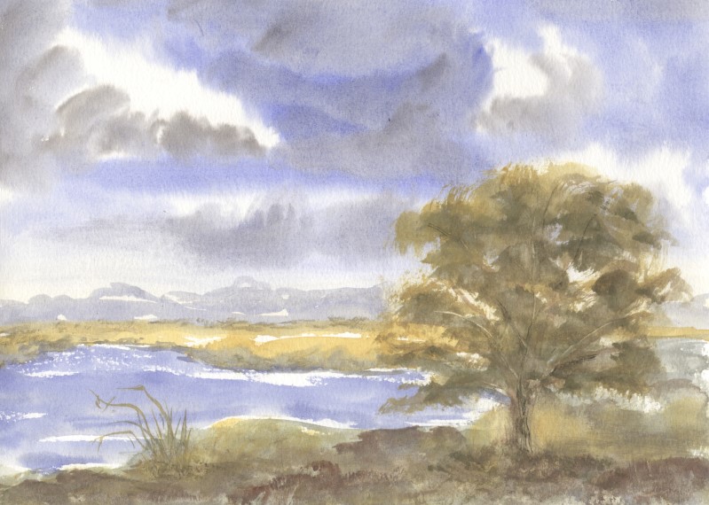 a Aabeck-Ackermann: New Zealand 1989 no. 15lake, watercolor painting by Hans Aabeck-Ackermann, 1989