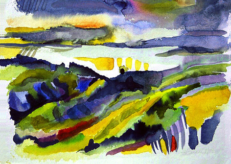 Helmut Laun: MorgensonneMorgen im Moenchsgut  Aquarell 40x50 cm ? 2005