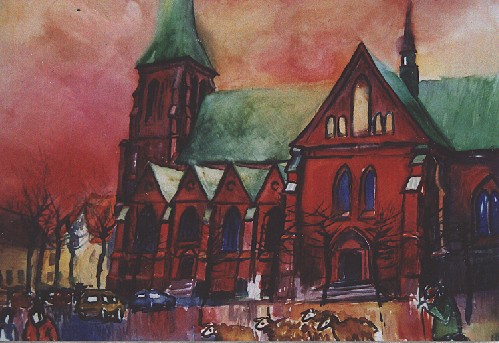 Hans-Joachim Kanitz: Dom in Meldorf  Schleswig-Holstein. Aquarell auf Karton 300 g/qm 42 x 60 cm