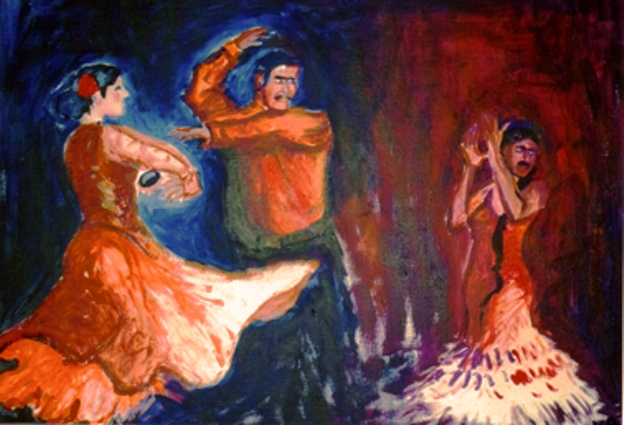 Hans-Joachim Kanitz: Flamenco Acryl auf leinenkaschiertem Karton 50 x 70