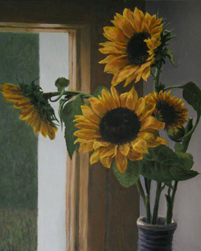 Meister Jahre: Sonnenblumen,Blumenmalerei,Ölgemälde von,Fotos,gemalte BlumenÖl auf Leinwand, 40 x 50 cm