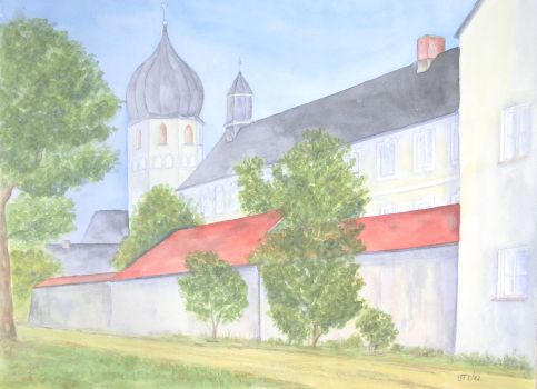 Udo Teuchert: Klostergang auf der Fraueninsel / ChiemseeAquarell  48 x 36 cm