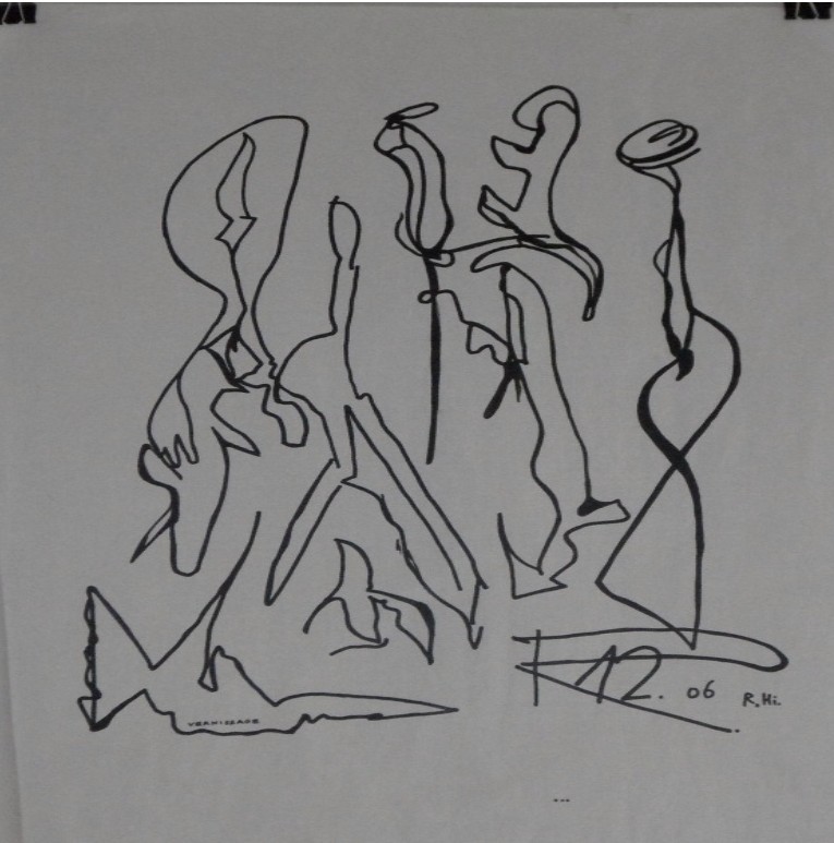 Roland Hirn: Vernissage, Masse: 47,4 x 68,2,4cm, Markerstift auf Papier 