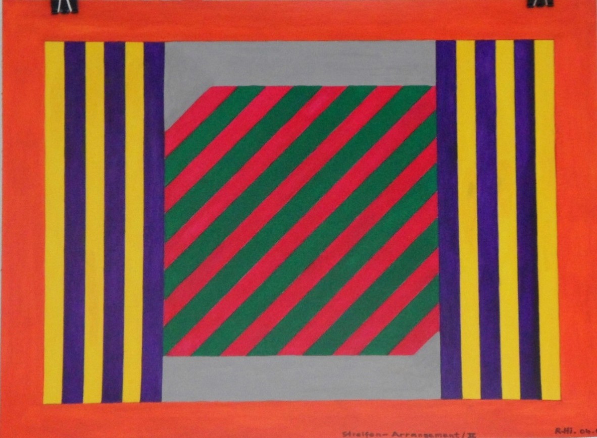 Roland Hirn: Streifen-Arrangement/ II, Masse: 56 x 42cm, Acryl auf Papier