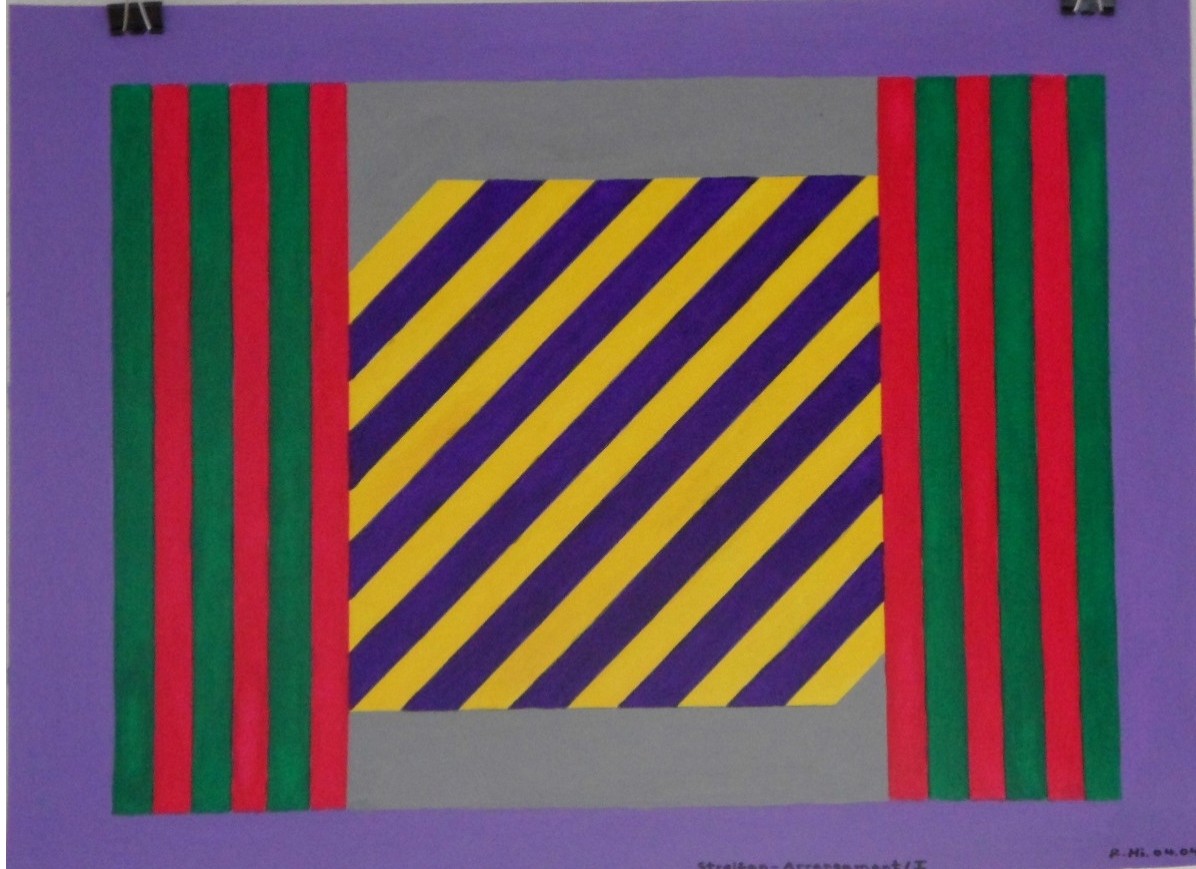 Roland Hirn: Streifen-Arrangement/ I, Masse: 56 x 42cm, Acryl auf Papier