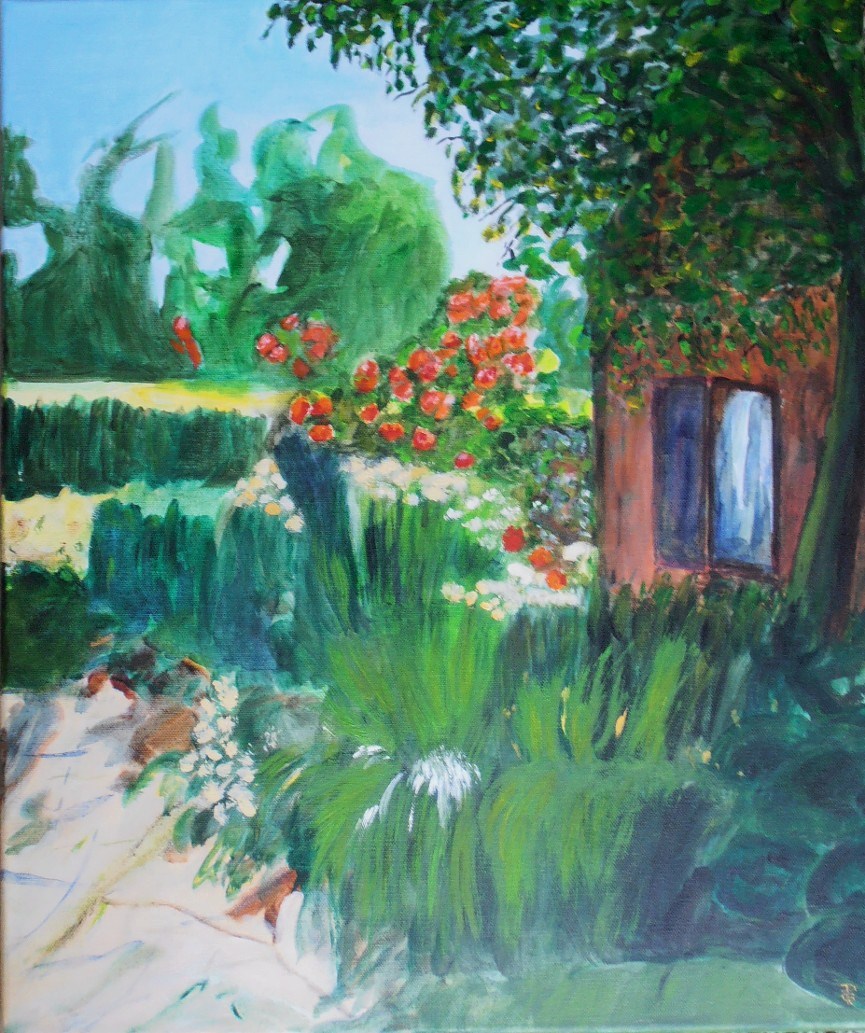 Gerda Pinck: 44 - GartenAcryl auf Malpappe - 60x50cm