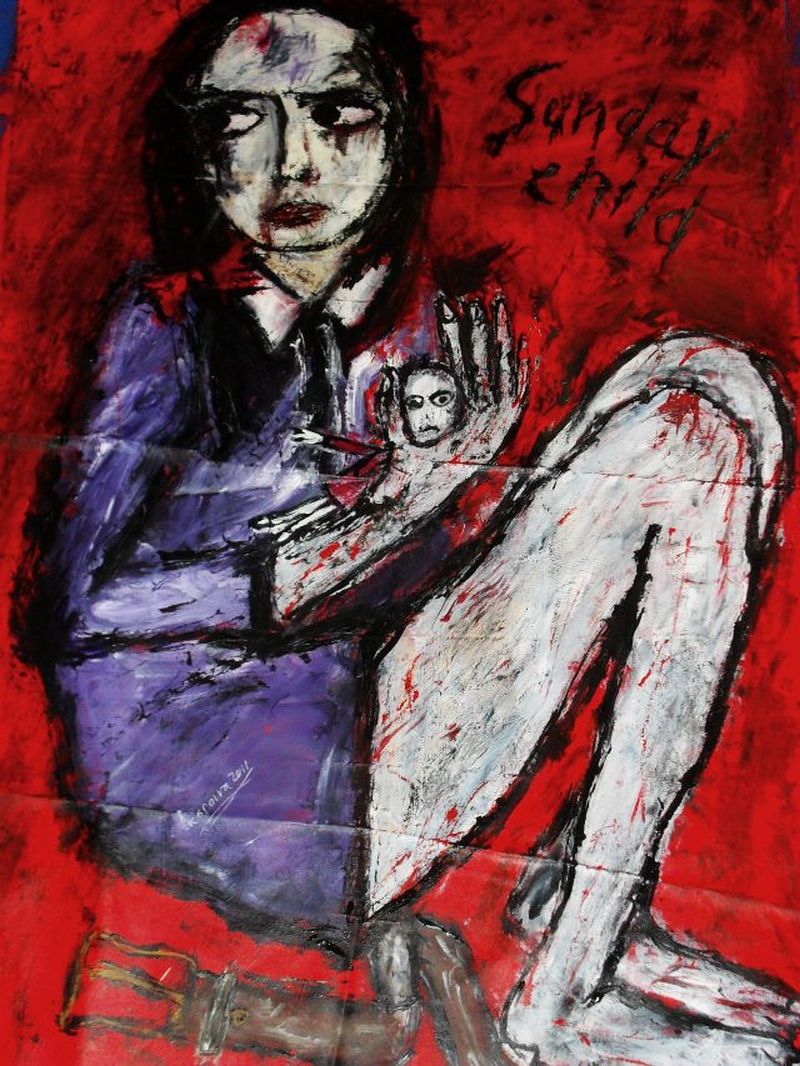 Despina Papadopoulou: -Sunday Child- Acryl auf Tuch,115 x 65 cm-Sunday Child- Acryl auf Tuch,115 x 65 cm
