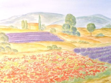 Udo Teuchert: Mohnfeld mit LavendelAquarell 48 x 36 cm