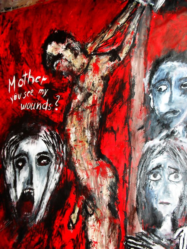 Despina Papadopoulou: -Mother ! You see my Wounds?-Acryl auf Tuch,160 x 133 cm