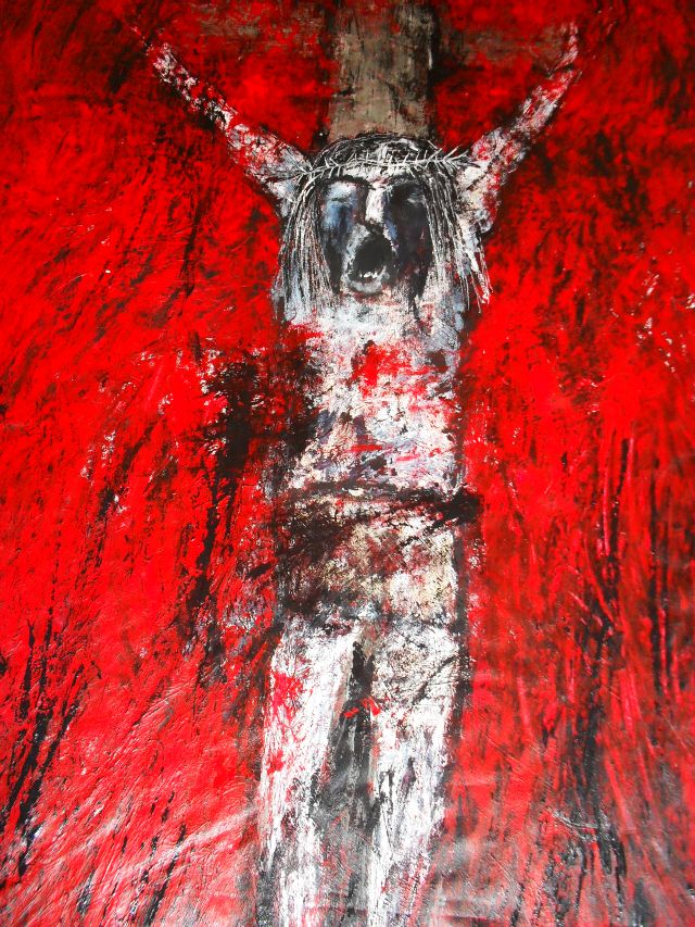 Despina Papadopoulou: -Akt Kreuzigung-Acryl auf Tuch,210 x 145 cm