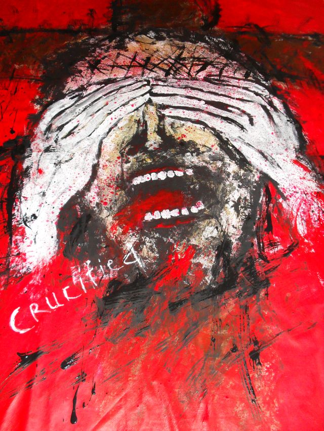 Despina Papadopoulou: -And they crucified him..-Acryl auf Tuch,200 x 145 cm