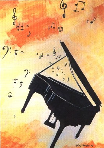 a Rehder: Swinging PianoKunstpostkarte Elke Rehder