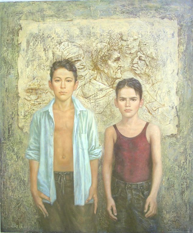 Oleg Bogomolov: Boys 2008 mixed media on canvas 110x135cm