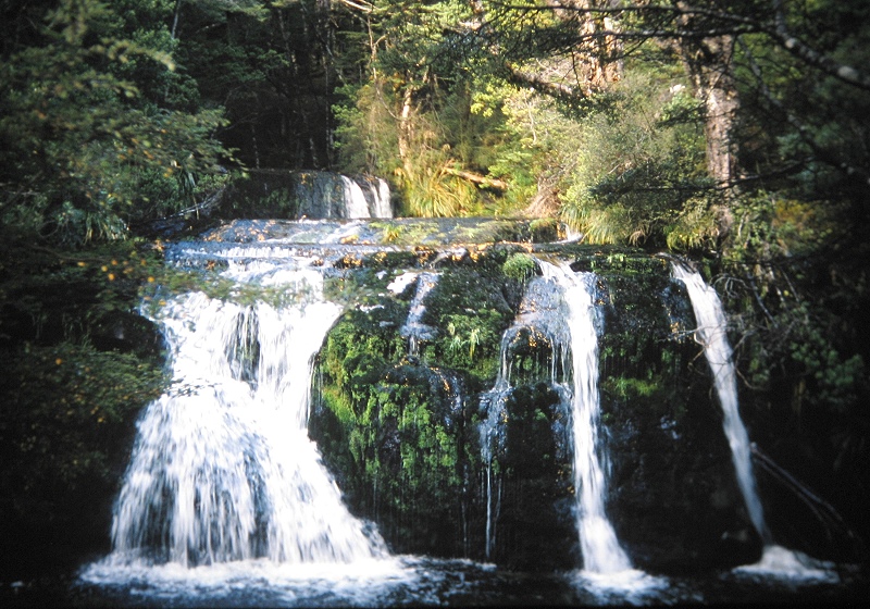 a Aabeck-Ackermann: Neuseeland Boyd Creek WasserfallFotografie aus dem K?nstlerbuch Aotearoa. Mit Pinsel, Palette und Kamera durch Neuseeland. 22. Druck der Elke Rehder Presse, 2010. 100 nummerierte und signierte Exemplare.