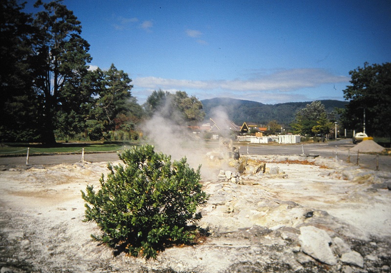 a Aabeck-Ackermann: Neuseeland Nordinsel - dampfende Stra?e in RoturoaFotografie aus dem K?nstlerbuch Aotearoa. Mit Pinsel, Palette und Kamera durch Neuseeland. 22. Druck der Elke Rehder Presse, 2010. 100 nummerierte und signierte Exemplare.