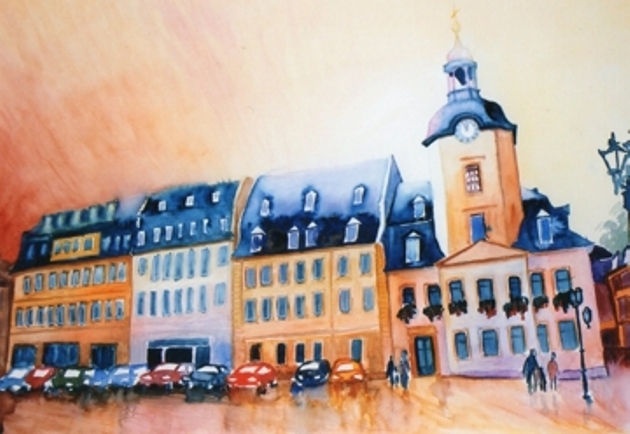 Hans-Joachim Kanitz: Marktplatz in GlauchauAquarell auf Karton 42x 60