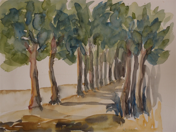 Gabriele Gmeiner-Huebel: Allee25x30, Aquarellskizze