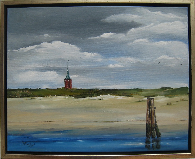 Grete Straub: Wangerooge - Alter LeuchtturmOel auf Leinwand (40x50cm)