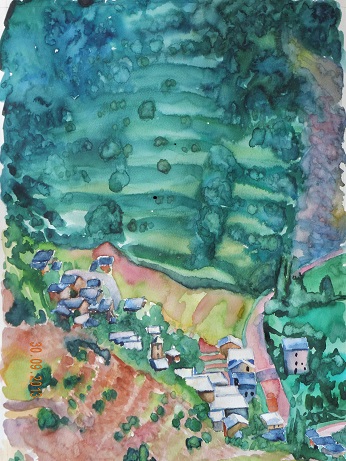 Hans-Joachim Kanitz: Terassenfelder in den Pyren?enAquarell auf Karton 300g/qm 60 x 40