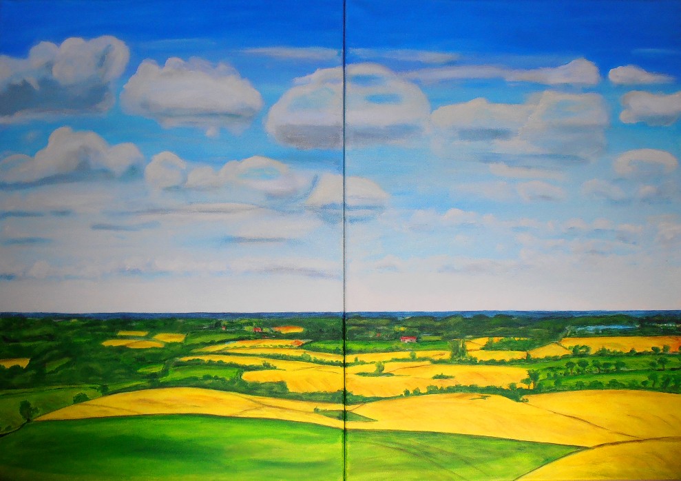 Gerda Pinck: 07 - Blick vom BungsbergAcryl auf Leinwand, 2x 70x50 = 140 cm Breite + H?he 50 cm