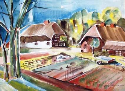 a Sterzenbach: Bauernh?user in Ahrenshoop 2Bauernh?user in Ahrenshoop 2, Aquarell, 47,5x65,5 cm, 1993