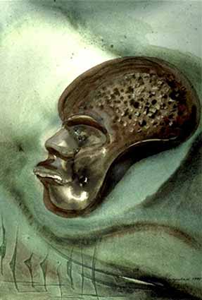 a Sterzenbach: Afrikanische MaskeAfrikanische Maske, Aquarell, 38x26,5 cm, 1995