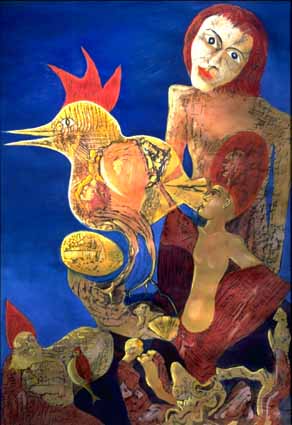 a Sterzenbach: Frau mit GockelFrau mit Gockel, Mischtechnik, 80x58 cm, 1997