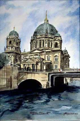 a Sterzenbach: Berliner Dom mit Liebknechtbr?Berliner Dom mit Liebknechtbr?cke, Aquarell, 40,5x29,5 cm, 1994