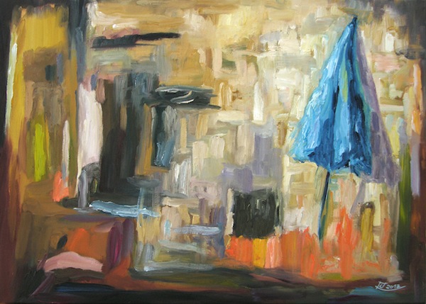 a myschliwzyk:  Blauer Sonnenschirm 2011 - Oel auf Leinwand, 70x50cm