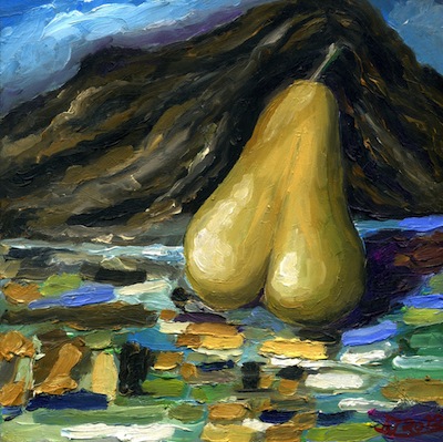 a myschliwzyk:  Birne 2012 - Oel auf Holzfaserplatte, 20 x 20 cm