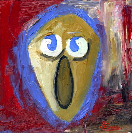 a myschliwzyk:  Wahn 2 oder der Schrei nach Munch 2012 - Oel auf Holzfaserplatte, 20 x 20 cm