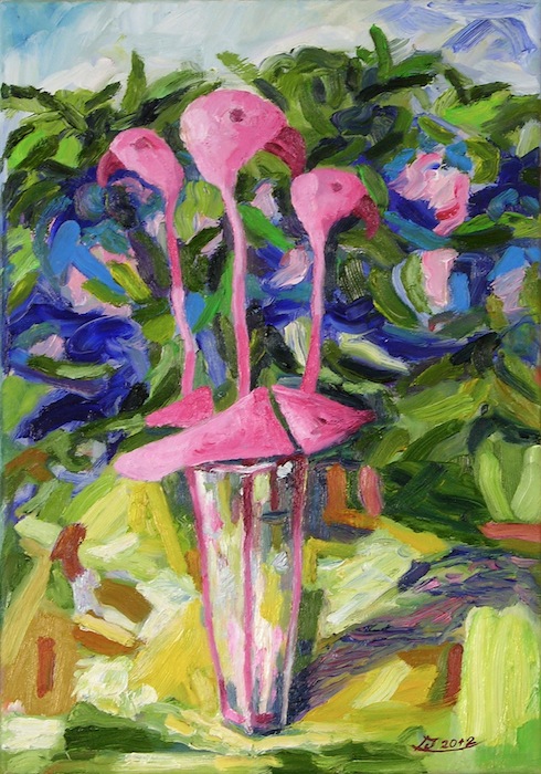 Christoph Myschliwzyk:  Flamingo-Blume 2012 - Oel auf Leinwand, 60 x 40cm