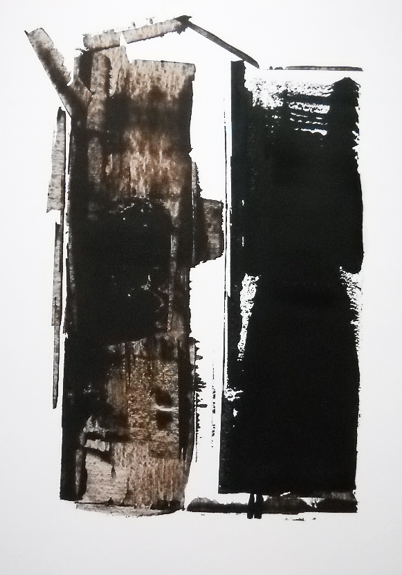 Petra Dutine: WerkserieIMPREME01Oel-Lasur und Tusche auf Papier Format 63 x 88 cm