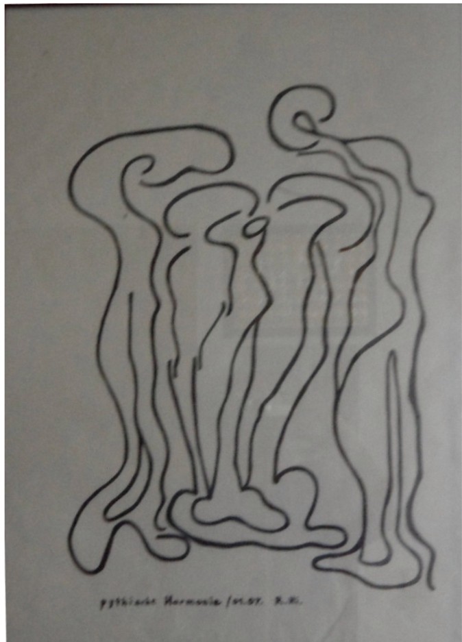 Roland Hirn: pythische Harmonie, Masse: 50 x 70 cm, Markerstift auf Papier
