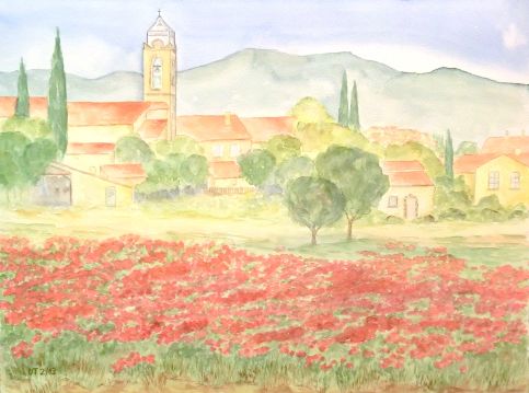 Udo Teuchert: Provence-Dorf mit Mohnfeld