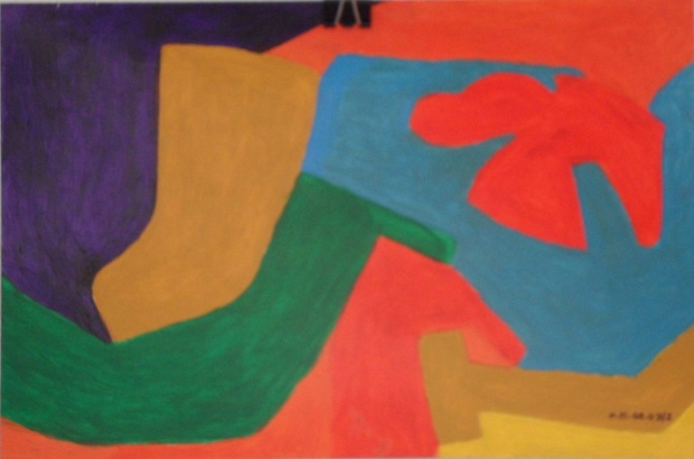Roland Hirn: ohne Titel (farbige unregelmaessige Formen)Masse: 36 x 24cm, Acryl auf Papier