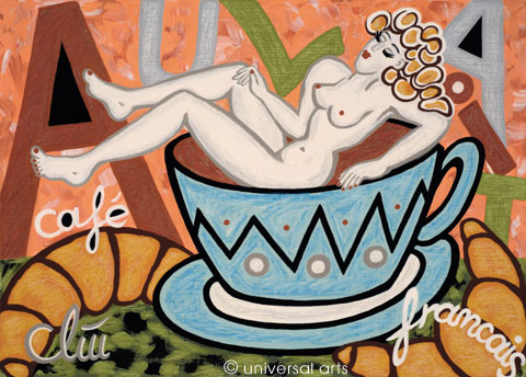 Jacqueline Ditt: Cafe au Lait (Kaffee mit Milch) 2012 ( 50 x 70 cm ) Acryl auf Grasgewebe
