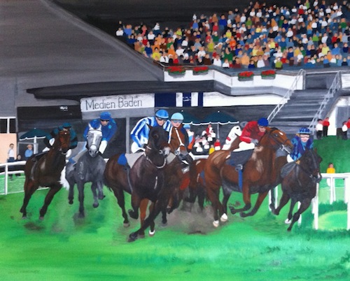 Claudia Lüthi_(alias_Abdelghafar): PferderennenPferderennen, Oel auf Leinwand, 80x100 cm, 2012