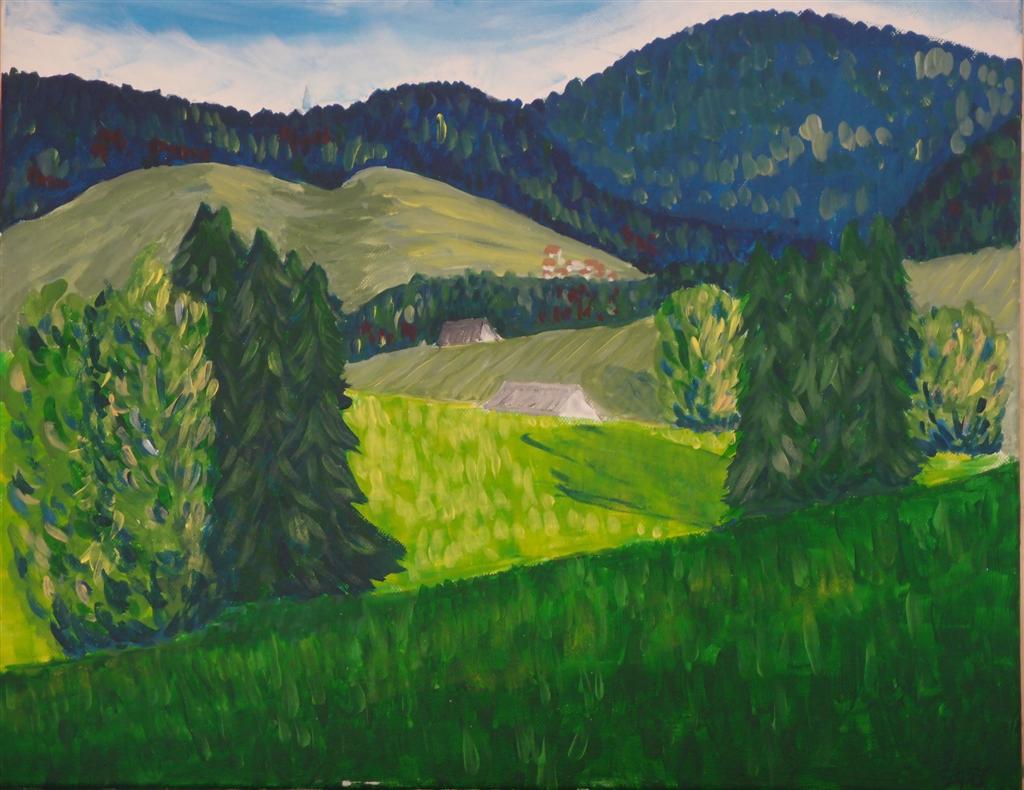 Gabriele Gmeiner-Huebel: Landschaft bei OberwoelzAcryl 60x60
