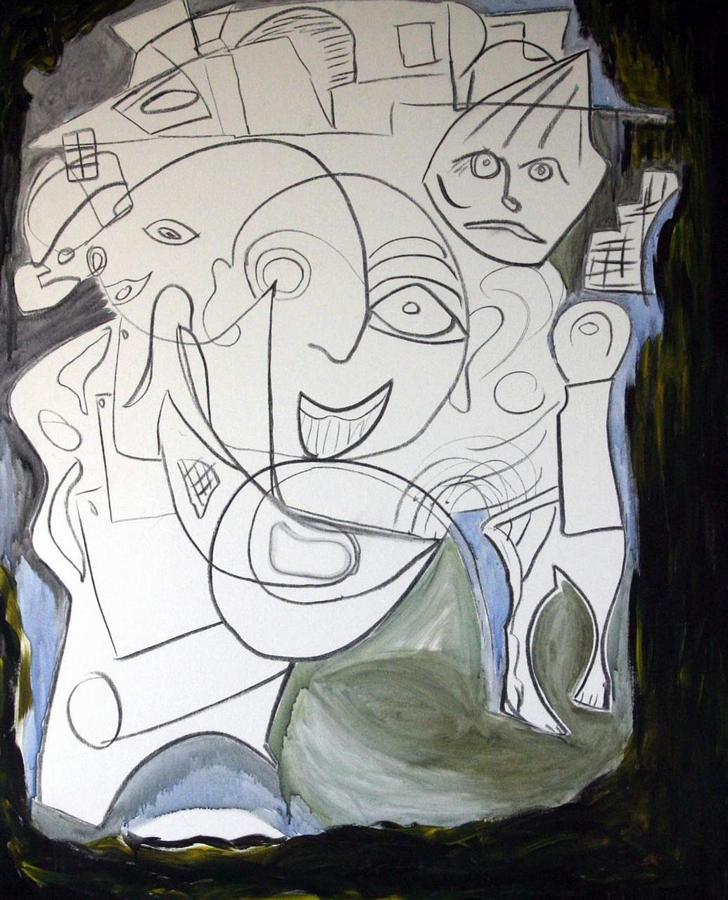 Willi_ Aders-Zimmermann: WeinKohle/Oel auf Leinwand 105x85  2005