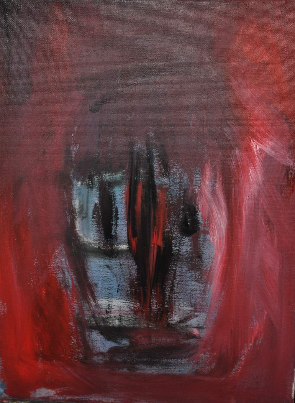Willi_ Aders-Zimmermann:  Gesicht auf rotem Hintergrund  Acryl auf Leinwand  40x30