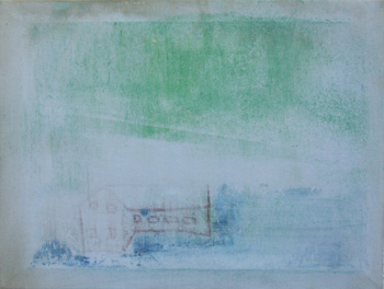 Hans Maas: Landschaft mit Haus II 30x40cm Oel-Nessel Jahe 2012