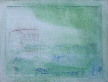 Hans Maas: Landschaft mit Haus III 30x40cm Oel-Nessel Jahr 2012