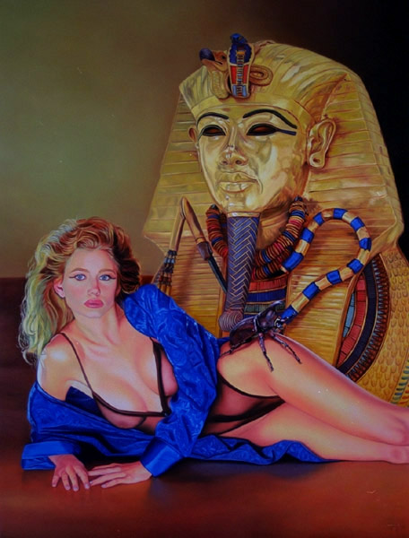 Ralf Vieweg: Die Schwester des TutanchamungOel auf Leinwand mit Ornamentrahmen, 90 x 70 cm