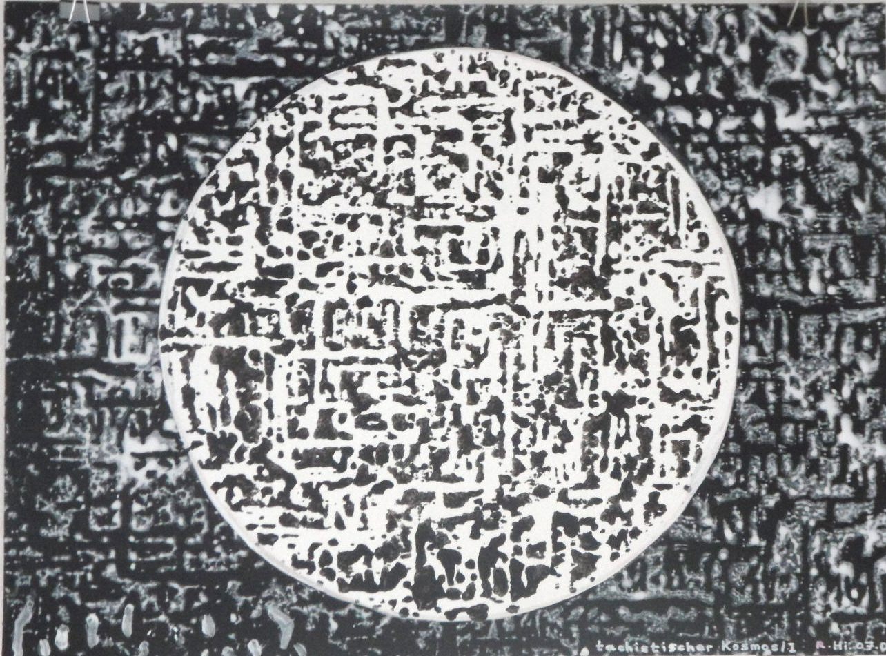 Roland Hirn: Tachistischer Kosmos/ I, Masse: 56 x 42cm, Acryl auf PapierAbstrakte Darstellung des Bildtitels Eine Welt der Flecken)