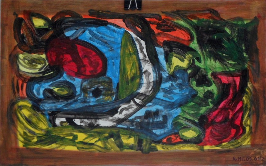 Roland Hirn: ohne Titel (Ausblick, verschiedene Formen), Masse: 38 x 24cm, Acryl auf Papier