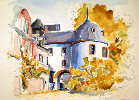 Bernard Jallet: Zolltor in Leutesdorf  (RLP)Aquarell auf Papier   25 x 40 cm   2012