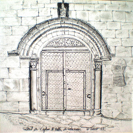 Bernard Jallet: Kirchenportal in Frankreich Bleistift auf papier   35 x 35 cm 1993