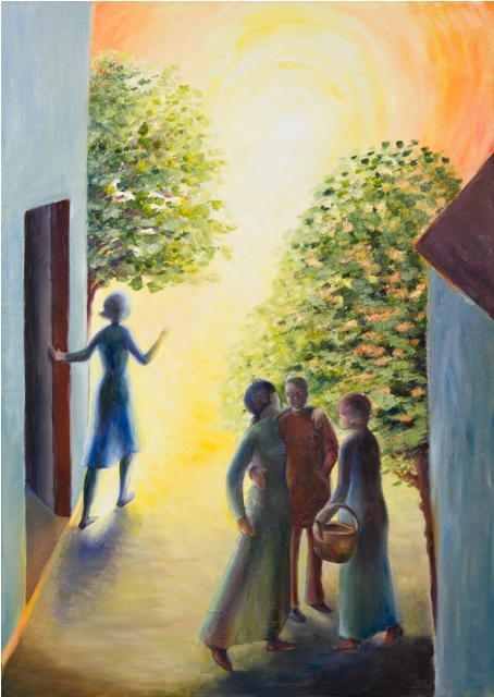 Waltraud Hofmann: SchattenreichDer Sterbende zwischen Licht und Dunkelheit (Oel auf Leinwand, 800x600)